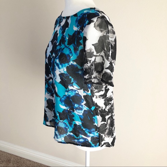 HALOGEN floral sheer short sleeve blouse - Picture 2 of 7